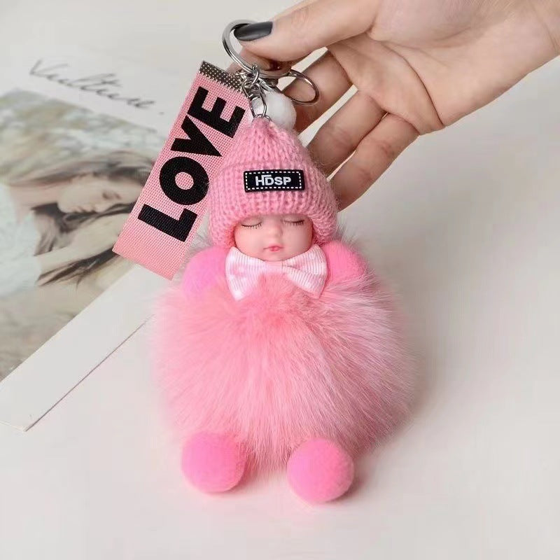 Wholesale Real Fox Fur Ball Pendant Sleep Doll Keychain